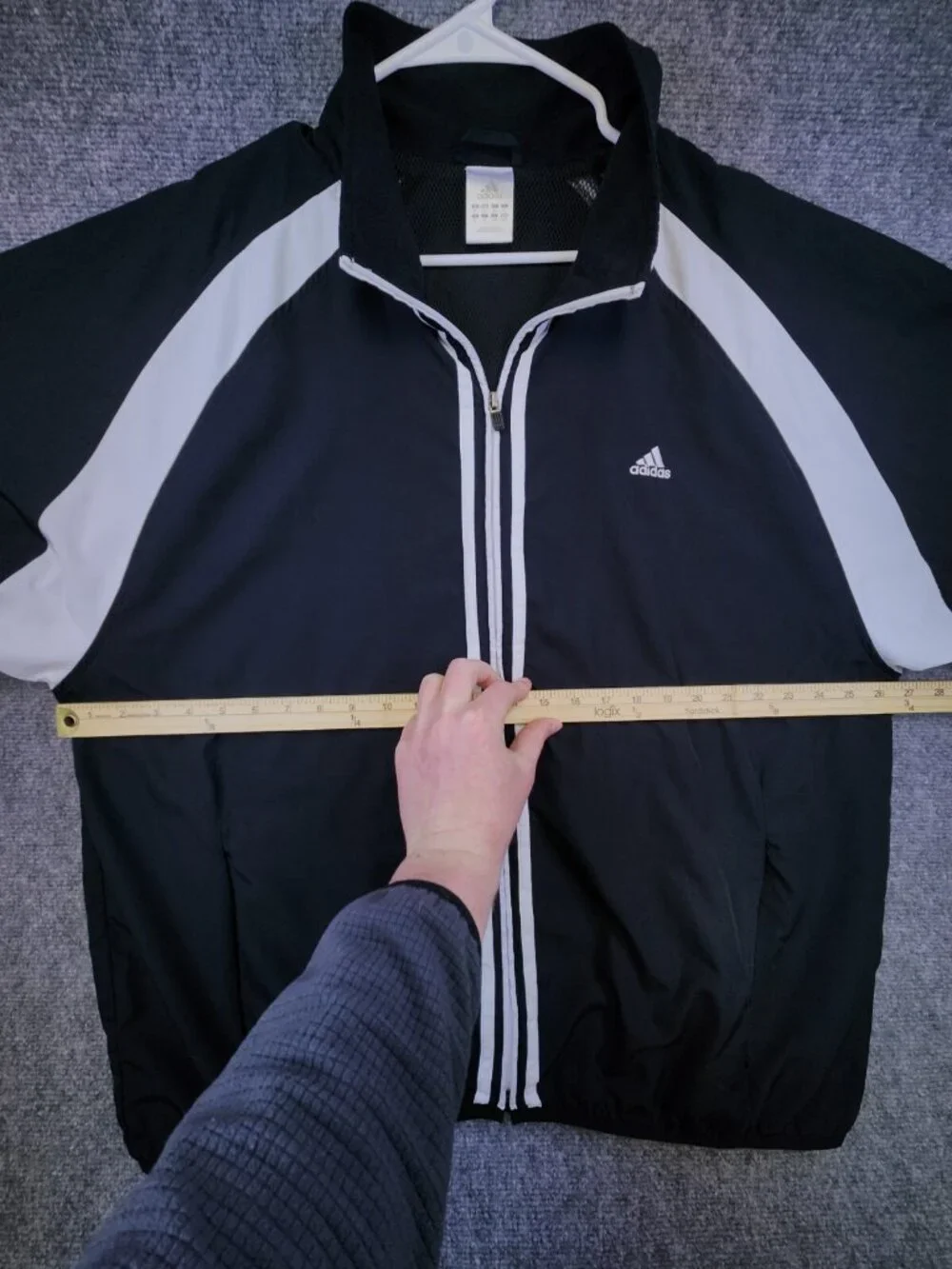 Adidas Men XL Black & White Full Zip Windbreaker Jacket Mesh Lining Long Sleeve